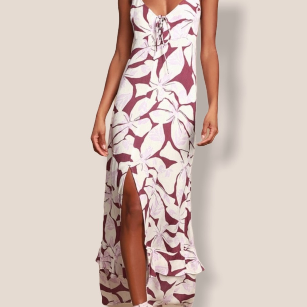 Lulu's Ryder Purple Tropical Print Maxi Dress